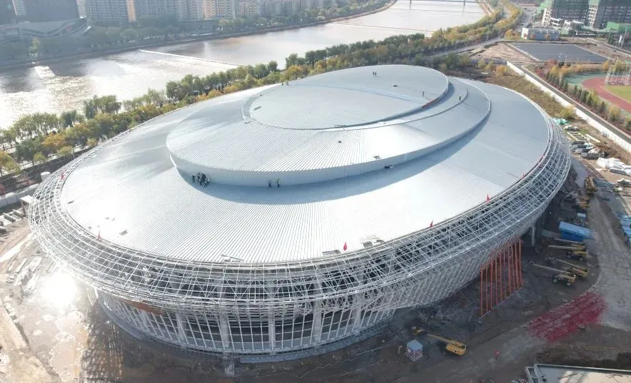 【钢结构·工程】甘肃临洮滑冰馆105米跨度椭圆形屋盖网架封顶(图2) 【钢结构·工程】甘肃临洮滑冰馆105米跨度椭圆形屋盖网架封顶(图2)